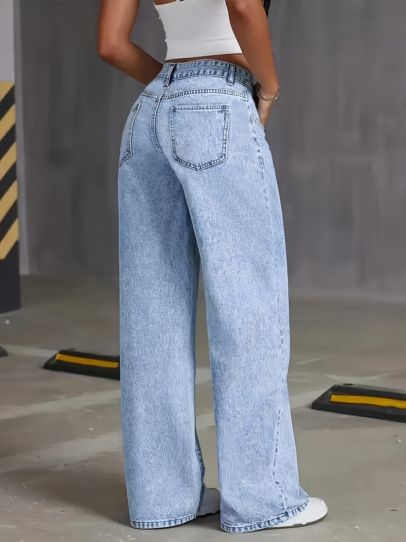 Damen High Waist Jeans mit Weitem Bein