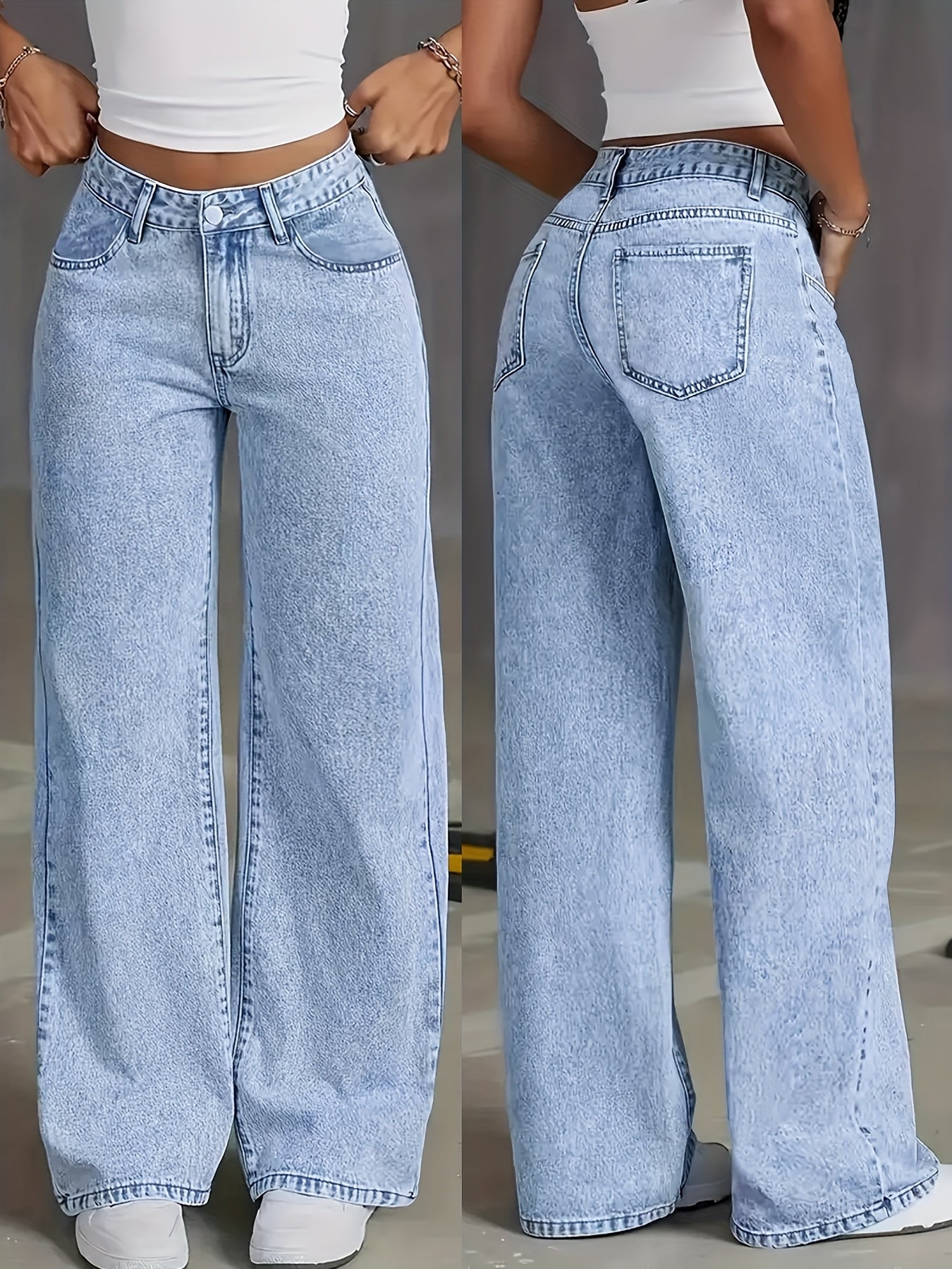 Damen High Waist Jeans mit Weitem Bein