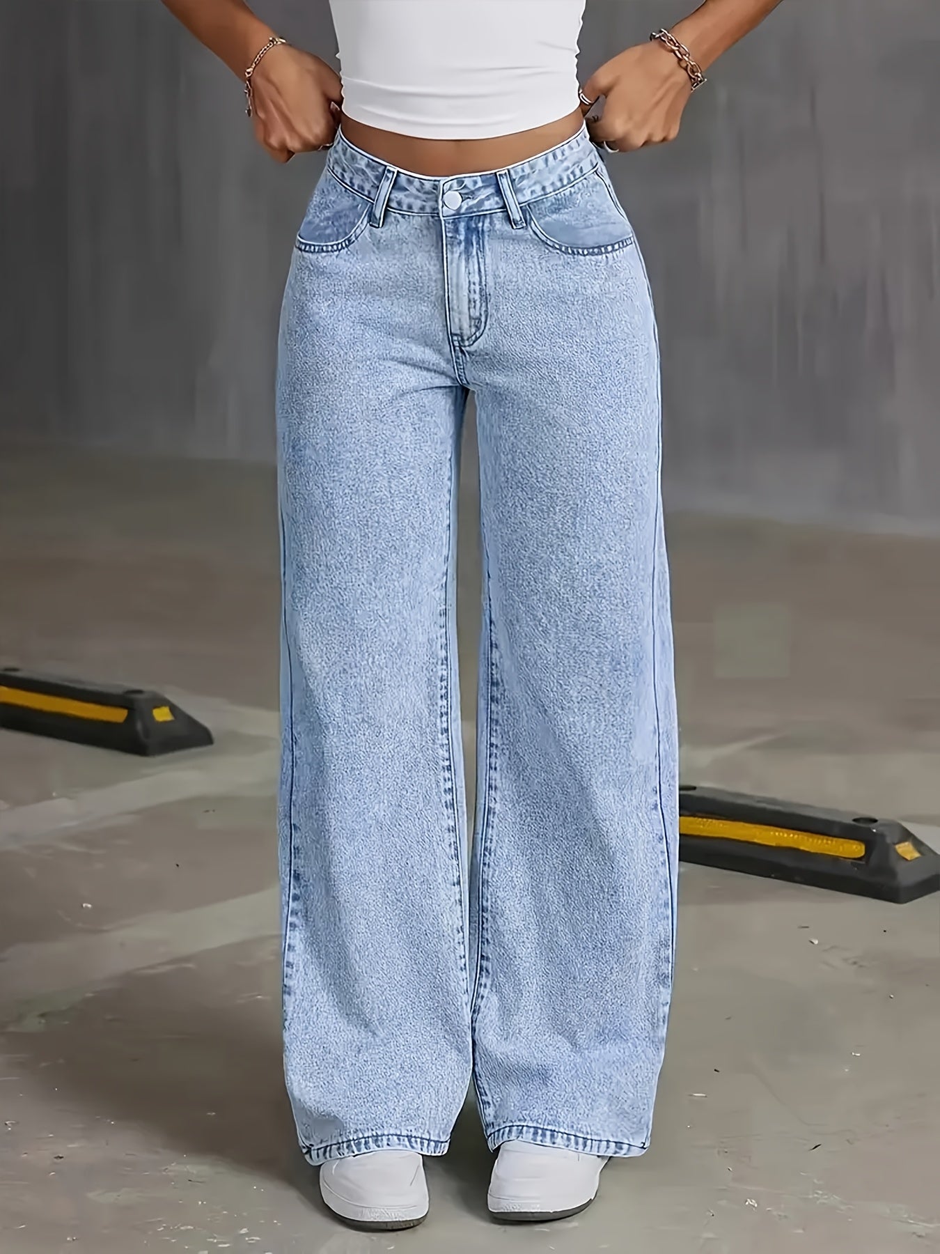 Damen High Waist Jeans mit Weitem Bein