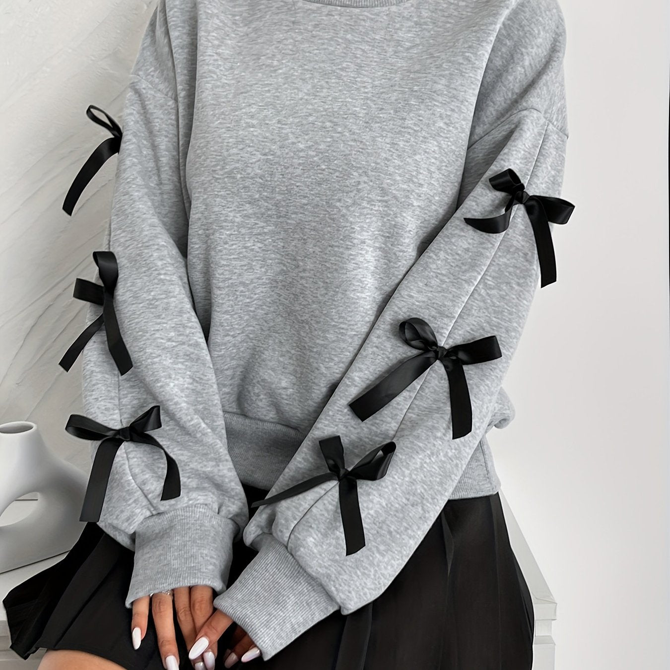 Damen Elegant Sweatshirt mit Schleifen