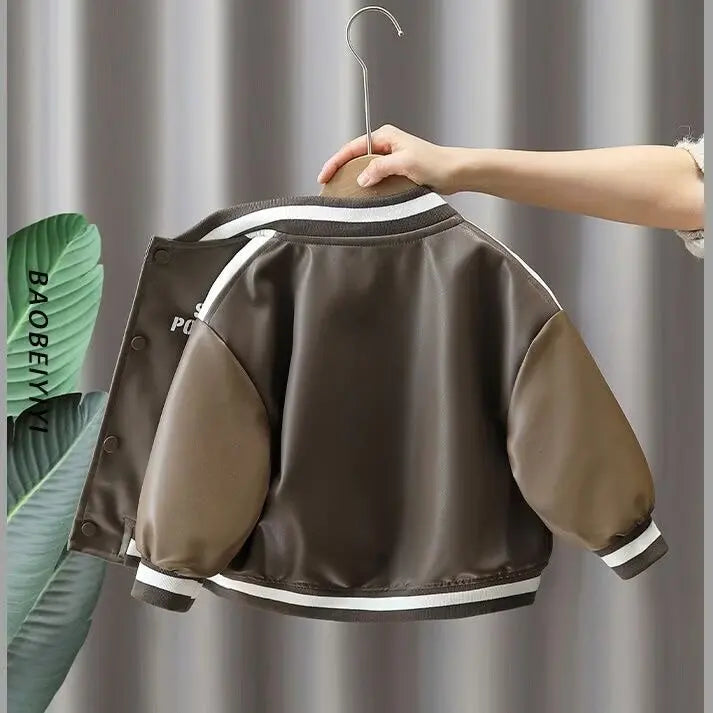 Jungen Puffer-Lederjacken mit Schriftzug