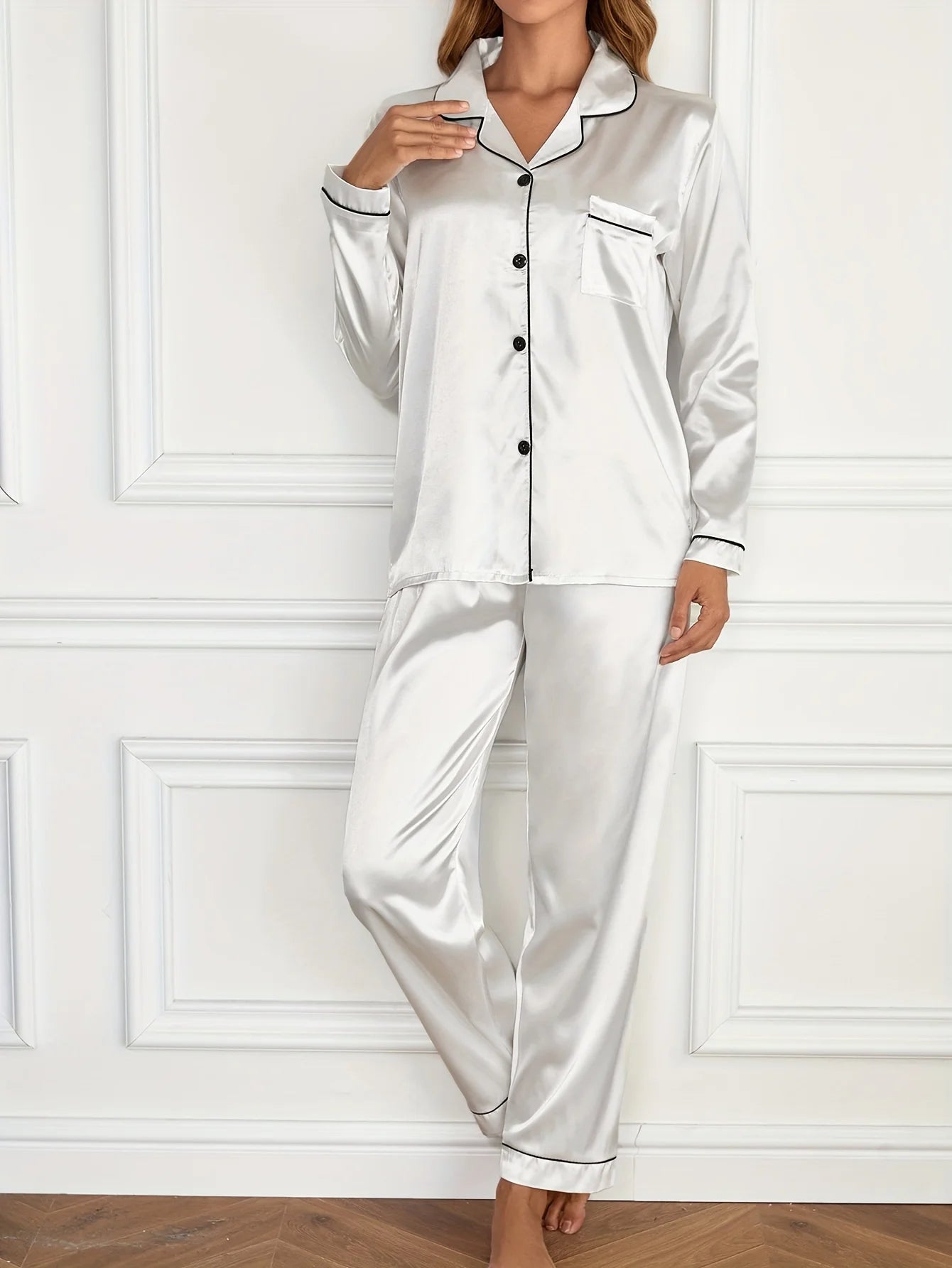 Damen Solides Pyjama-Set mit langen Ärmeln