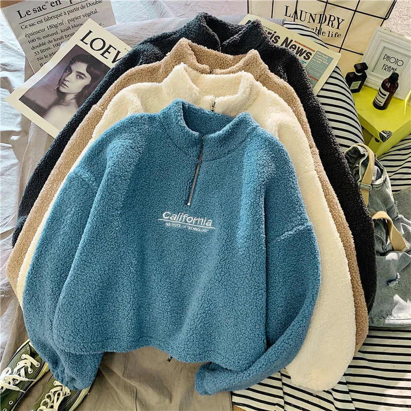 Damen Fleece Cropped Hoodie mit Schriftzug