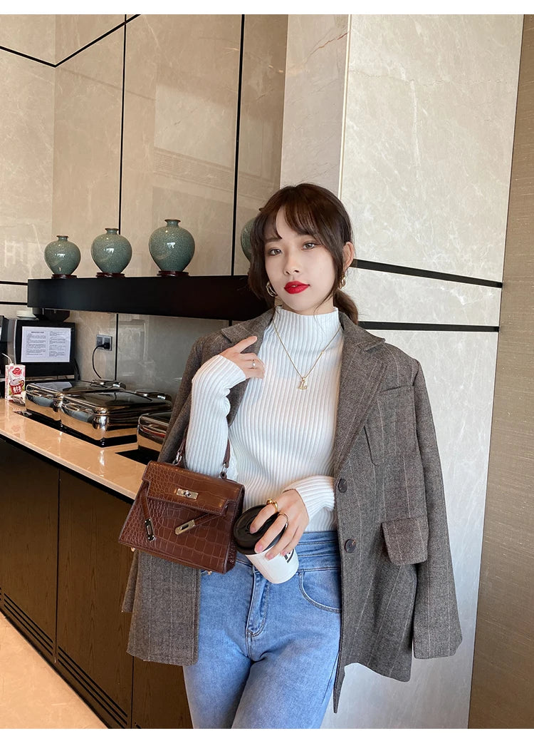 Eleganter Gestrickter Rollkragen Pullover