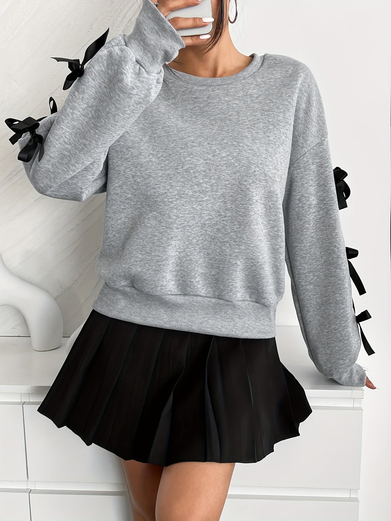 Damen Elegant Sweatshirt mit Schleifen