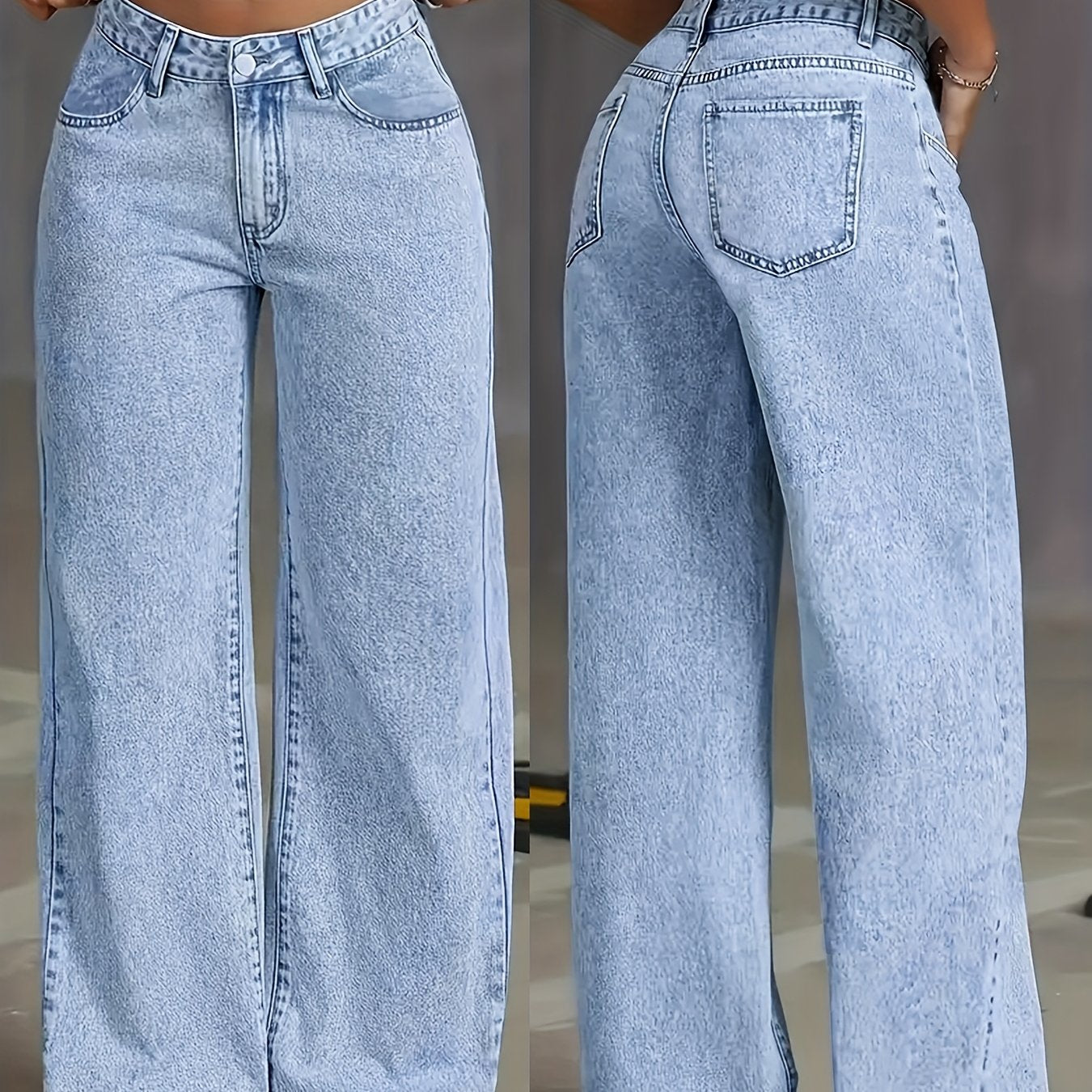 Damen High Waist Jeans mit Weitem Bein